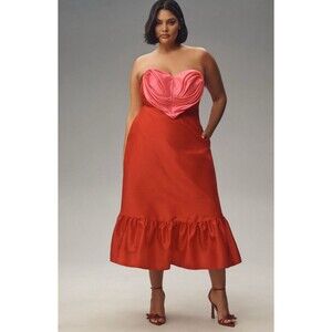 Hutch Anthropologie Maxi Dress Strapless Heart Wedding Retro Preppy Size 12 NWT